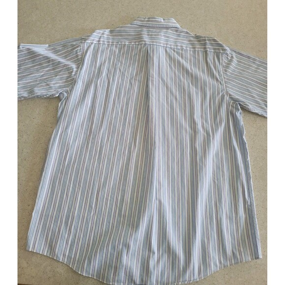 LL Bean Shirt Short Sleeve Button Down Multicolor Stripe Shirt Men's Large - Picture 8 of 8